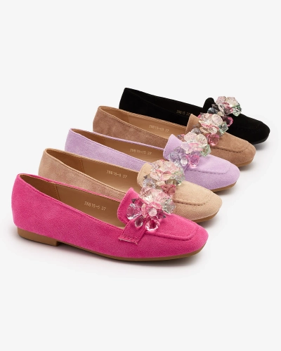 Royalfashion Neon pinke Damen Mokassins mit bunten Kristallen Setmika