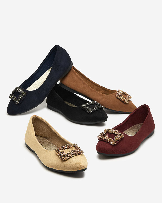 Weinrote Damen-Ballerinas aus Öko-Veloursleder mit Linselisa-Ornament - Schuhe