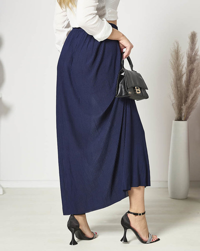 Темно-синя жіноча плісирована спідниця максі на ґудзиках - Одяг