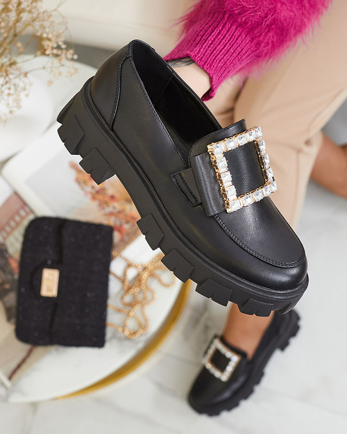 Royalfashion Чорні мокасини з декором на носі Alomease