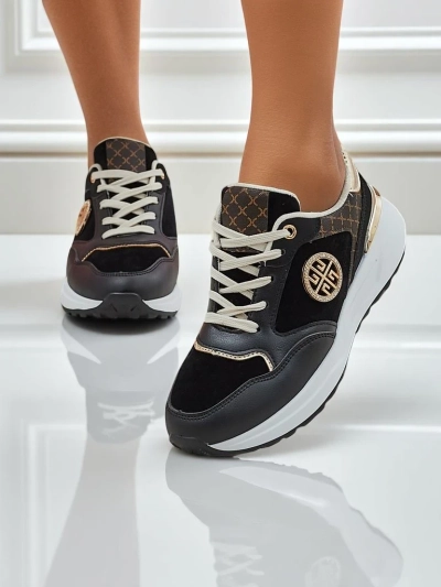 Damen Sneakers Polidora Nero Öko-Leder Schwarz Gold Frühling