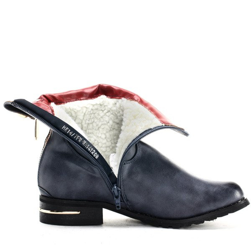 Granatowe botki z suwakami - Obuwie