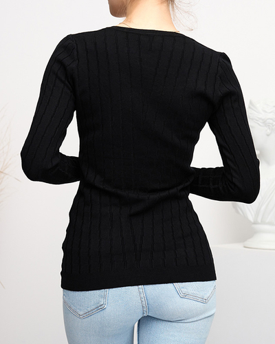 Schwarzer Damenpullover mit V-Ausschnitt - Kleidung