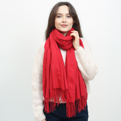 Roter großer warmer Schal mit Quasten - Accessoires