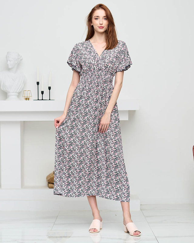 Hellrosa Damen-Maxikleid mit Blumen - Kleidung