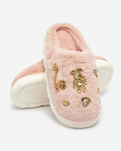 Royalfashion Rosa Damenpelzpantoffeln mit Ornamenten Erserra