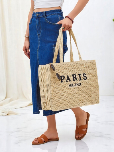 Royalfashion Große Damen Strohtasche Paris Milano Groß