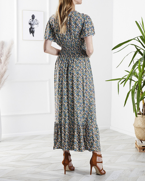 Квіткова жіноча сукня міді зеленого кольору - Одяг