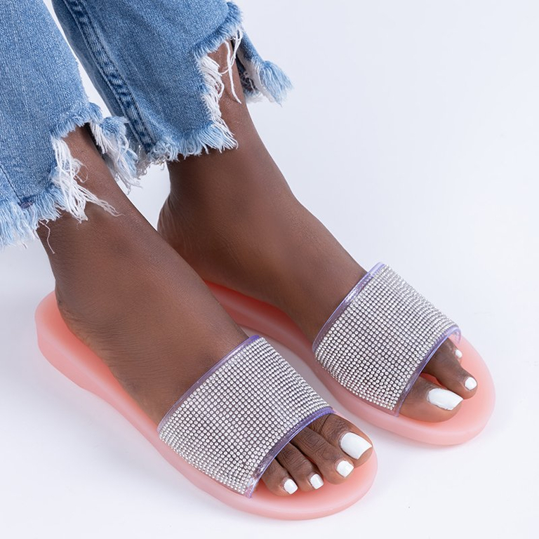 Rosa Damen-Gummihausschuhe mit Zirkonia Niamh - Schuhe