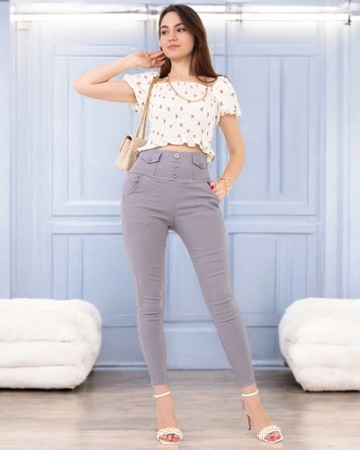 Сірі жіночі трегінси з гудзиками