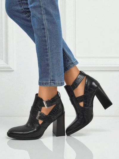 Geprägte Damen Stiefeletten mit Blockabsatz Burnt Halo