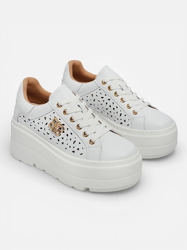 Ażurowe sportowe sneakersy damskie ze skóry naturalnej Atelle