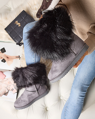 Graue Damen-Schneestiefel mit asymmetrischem Obermaterial und Pelz Vetora - Footwear