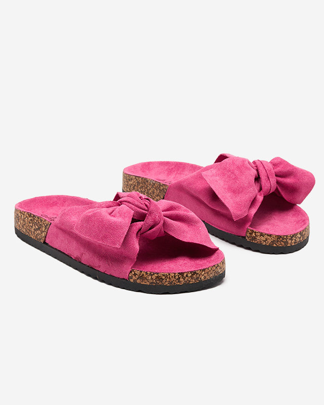 Fuchsia Damen-Flip-Flops aus Öko-Wildleder mit Schleife Xeria - Schuhe