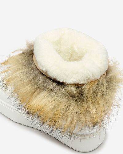 Royalfashion Kinder Schlupfschuhe a'la Schneestiefel mit Fell in weiß Asika