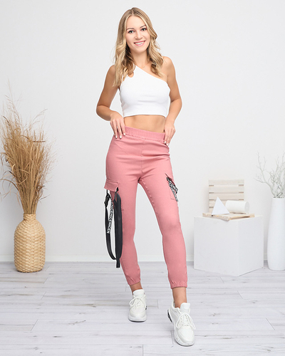 Dunkelrosa Damen-Cargohose mit Gürtel - Kleidung