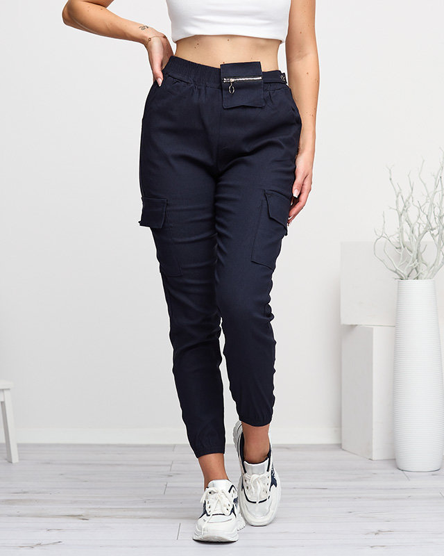 Marineblaue Cargohose für Damen mit abnehmbarer Tasche - Kleidung