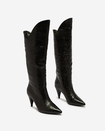Schwarze Damen-Stiefel mit hohem Absatz und Prägung Elivea- Footwear
