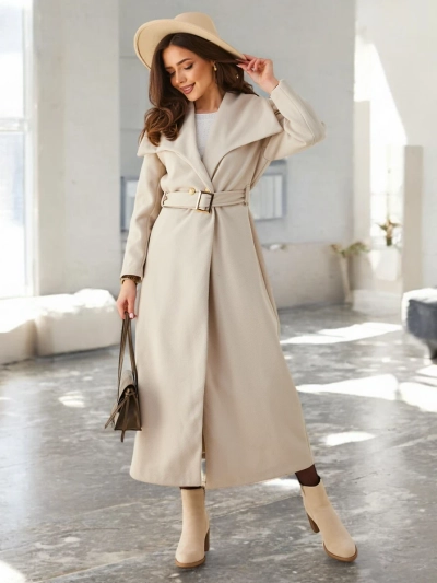 Royalfashion Damen-Maximantel mit Bindegürtel