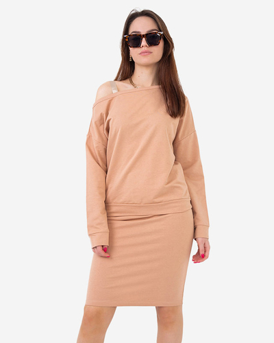 Set aus beigefarbenem Sweatshirt und Rock für Damen - Kleidung