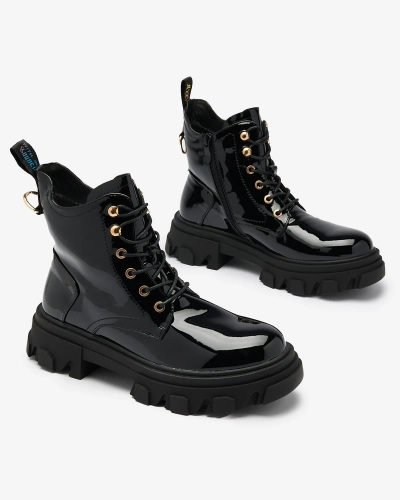 Royalfashion Чорні лаковані утеплені жіночі черевики Setogia