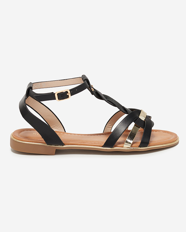 Flache Damensandalen in Schwarz und Gold Fatop - Schuhe