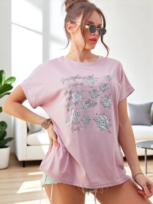 Royalfashion Жіноча футболка з бавовни з принтом листя