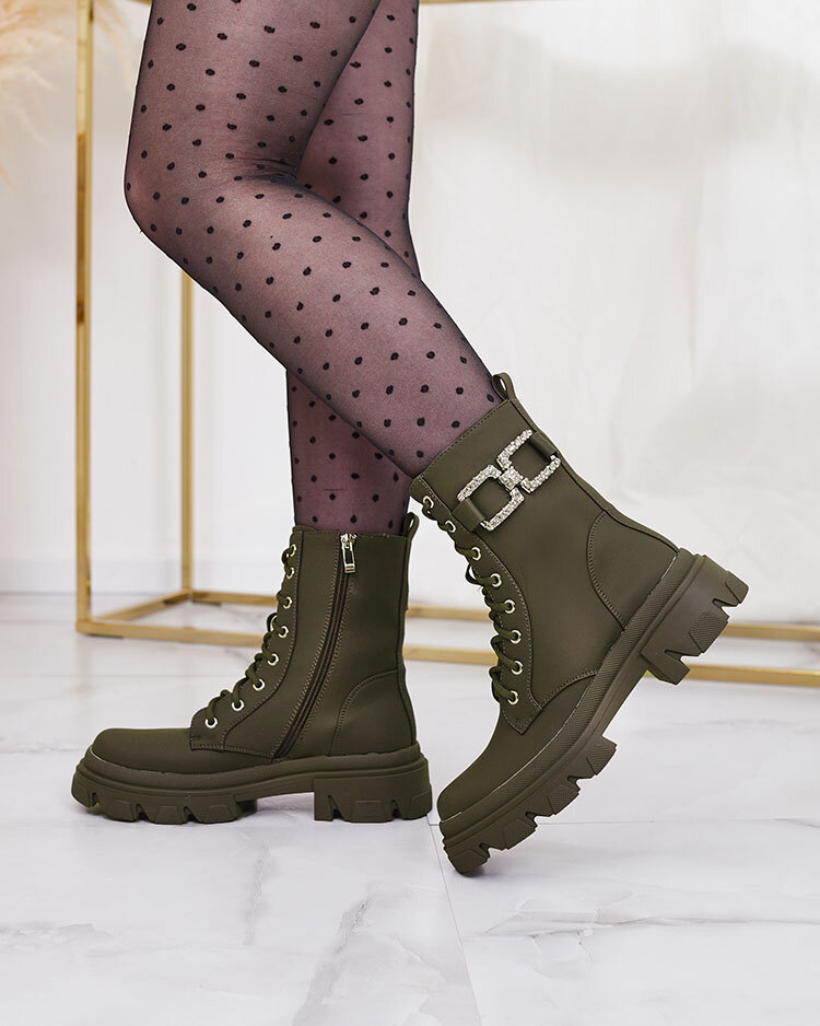 Royalfashion Damen Schnürstiefel in khaki Farbe Cefitity