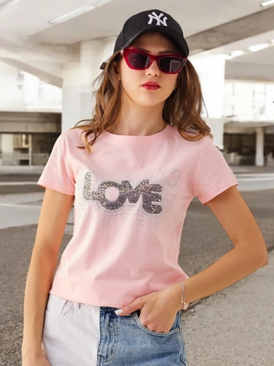 Royalfashion Damen Baumwoll-T-Shirt LOVE mit Strass