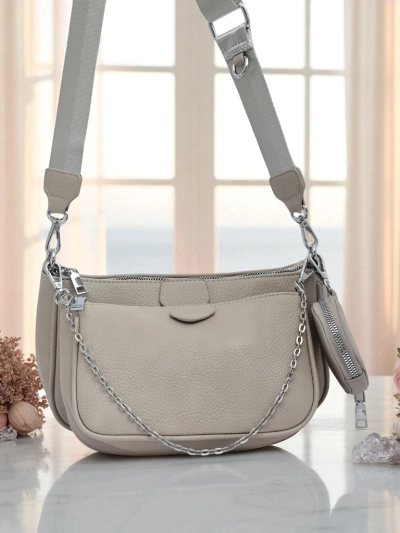 Damenhandtasche Arete MultiSet Öko-Leder taubengrau, 3in1 Eleganz