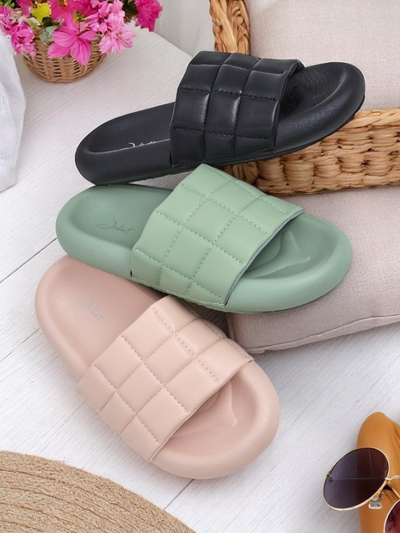 Royalfashion Damen Pantoletten mit flacher Sohle Quilt Walk