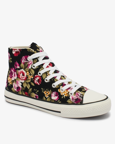Royalfashion Schwarze Damen-Sneaker mit Blumenmuster Soxic