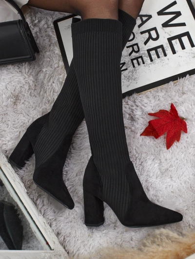 Damenstiefel Isolen mit geripptem Stoff und Blockabsatz