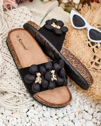 Royalfashion Damen Flip-Flops mit goldenen Teddybären und Blumen Isaralle