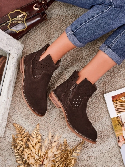 Aurelia Verona - Braune Wildleder-Damenstiefeletten aus Naturleder, 3 cm Absatz