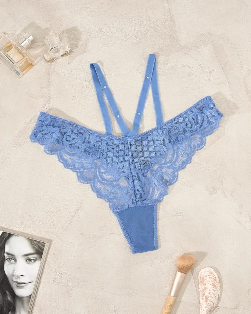 Жіночі мереживні трусики-стрінги Royalfashion сині
