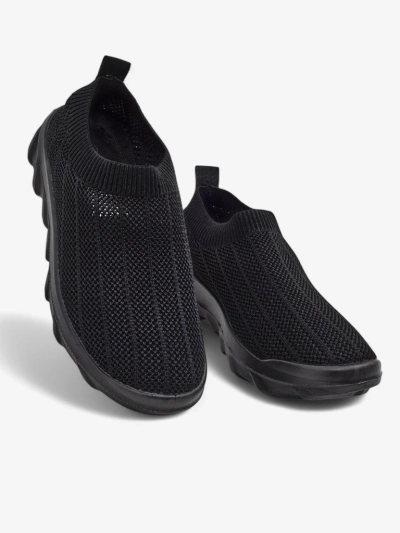 Damen-Sneakers Andromeda Nero – schwarze, leichte Textilschuhe mit flacher Sohle