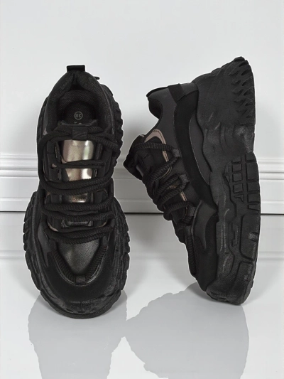 Aurelia Nero – Damen Chunky Sneakers aus ökologischem Leder Schwarz 6,5 cm