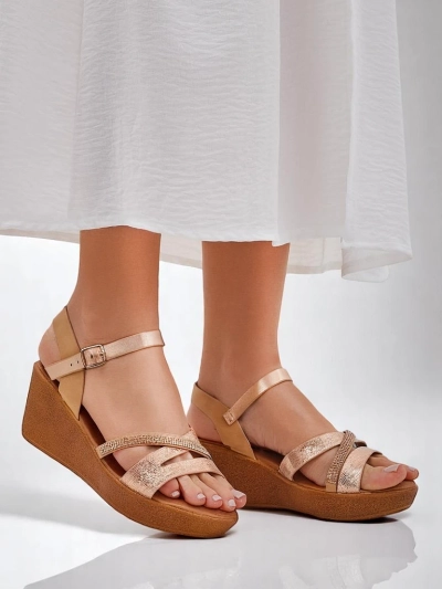 Royalfashion Damen Wedge-Sandalen mit Strass und Glitzer Eclat