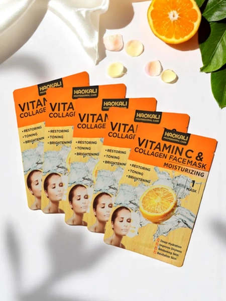 Haokali - Gesichtsmaske mit Vitamin C und Kollagen - befeuchtet, hellt auf und strafft