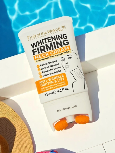 Straffende und aufhellende Halscreme mit Massager