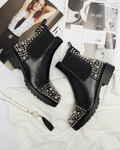 Damenstiefel mit Nieten in Schwarz Amerapi-Schuhe