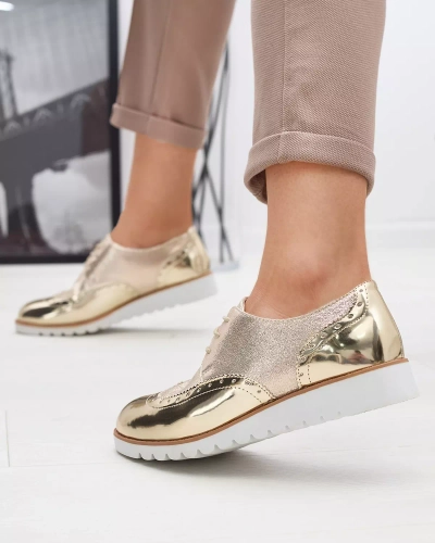 Goldene Damenschuhe mit glitzernden Retinis-Einsätzen in Silber - Schuhe