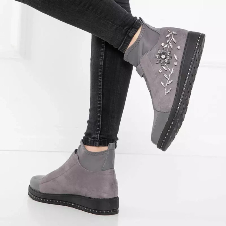 OUTLET Graue Damen-Slipper mit Kristallen Ingala- Footwear