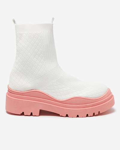 Weiße und rosafarbene Damenstiefel mit flachem Absatz Seritis - Footwear