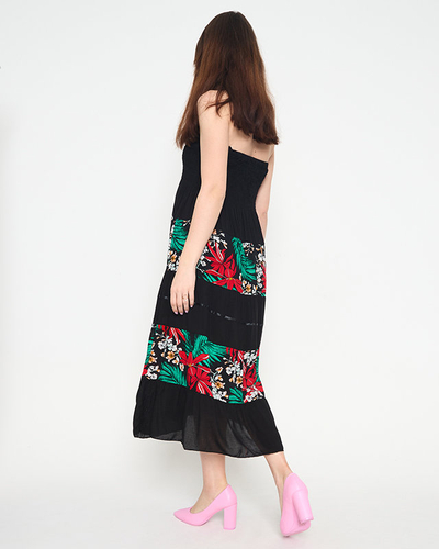Schwarzes Midikleid mit Blumenmuster für Damen - Kleidung