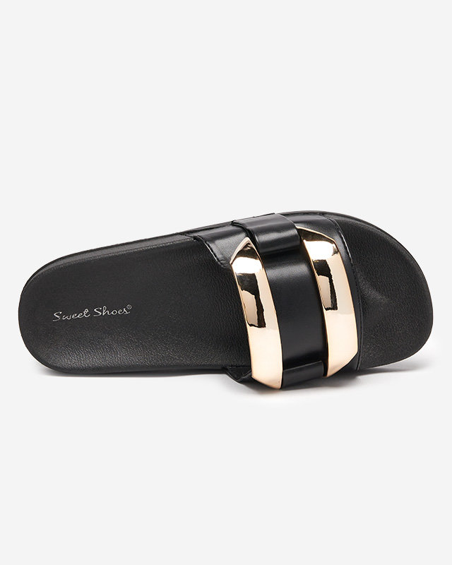 OUTLET Schwarze Damenhausschuhe mit goldener Verzierung Serina - Schuhe