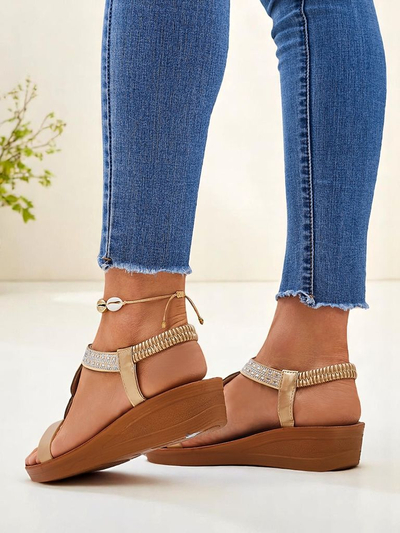 Damen Keilsandalen Aurelia Royalfashion goldenes Öko-Leder