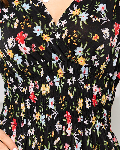 Чорне плаття на бретелях з квітковим візерунком - Одяг