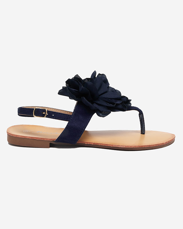 Marineblaue Damensandalen mit Blume Nerikala - Schuhe
